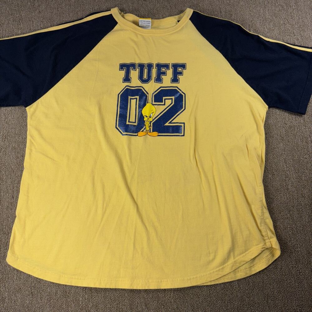 Vintage 2002 Women’s Tweety TUFF Shirt Sleeve Baseball T-shirt Yellow 2XL